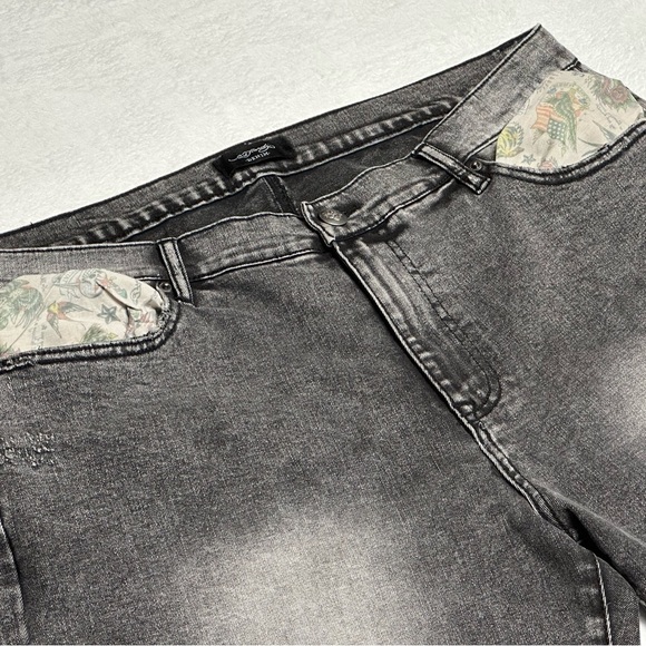 Ed Hardy Tiger Men's Jeans Slim Taper 39 x 31 Black/Grey Zipper-fly NWOT - Picture 8 of 15